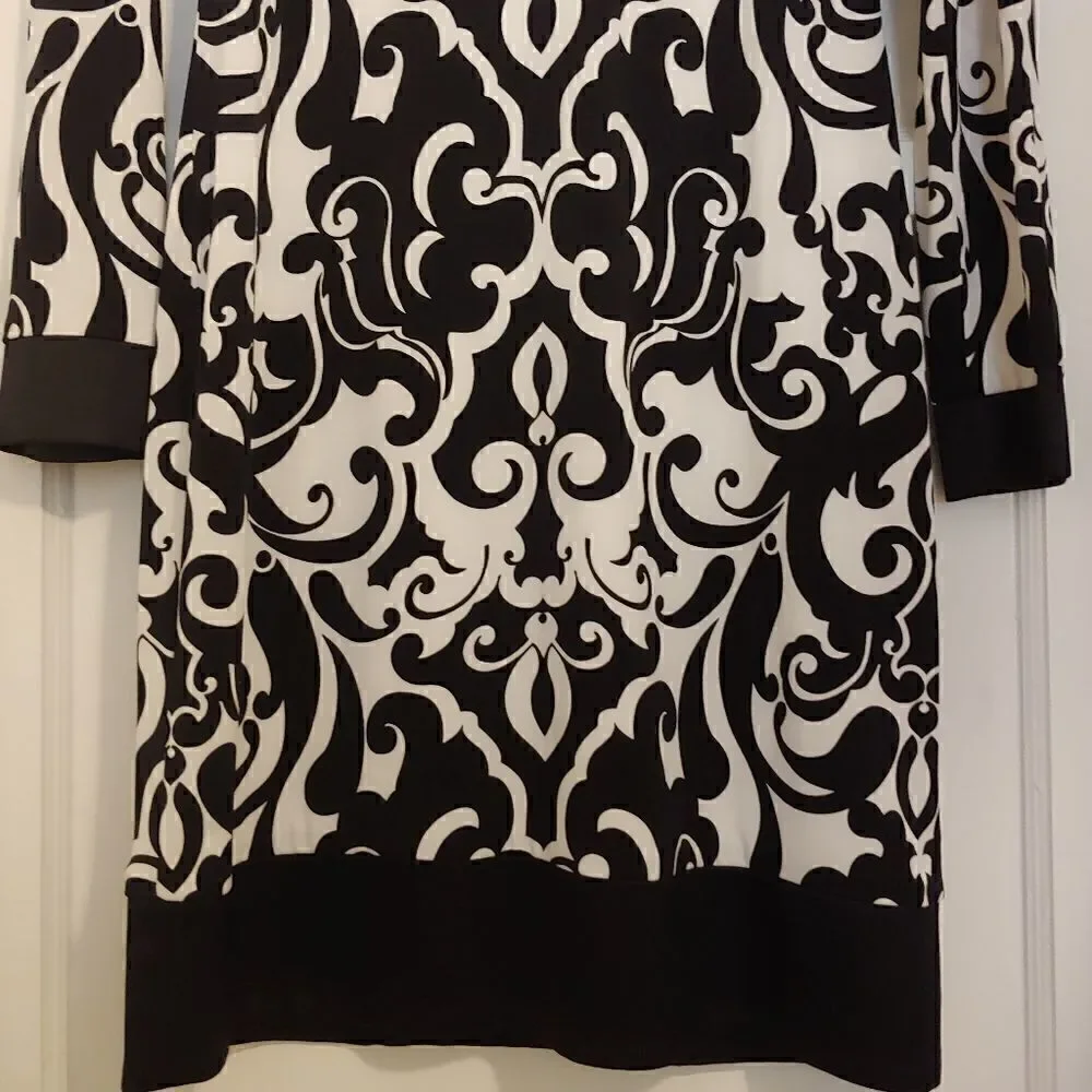 Cache Shift Sheath Dress Long Sleeve Black and White Size 6